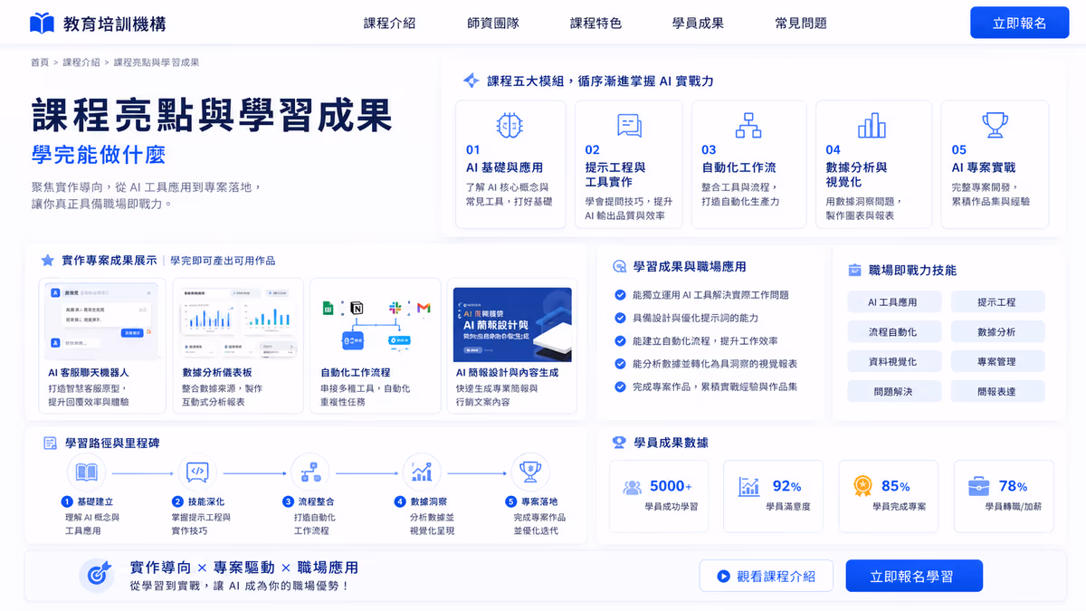 教育培訓機構|AI 課程招生推廣企劃 網站畫面 1