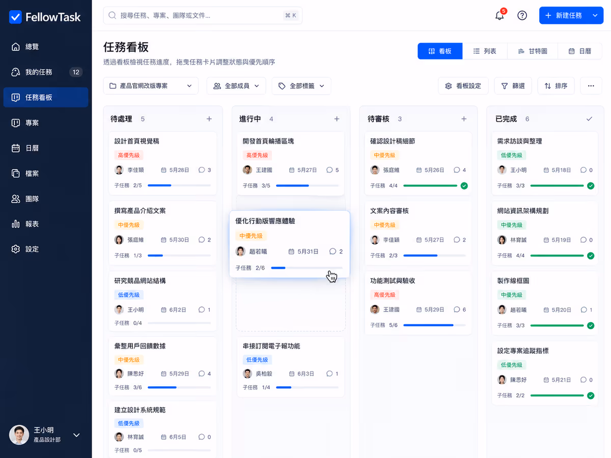 企業軟體 SaaS 新創|任務管理平台 UI/UX 設計 網站畫面 1